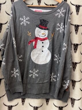 Tipsy Elves Sequin Snowman Christmas Sweater Women’s 2X Gray Snowflake